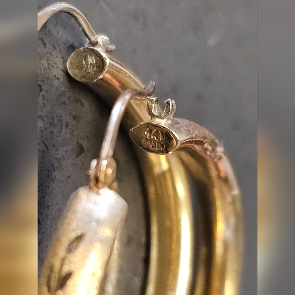 Etched 14k Gold Hoop Earrings - Picture 16 of 16